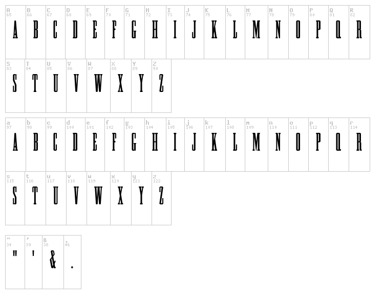 HFF Greek ExCon font map